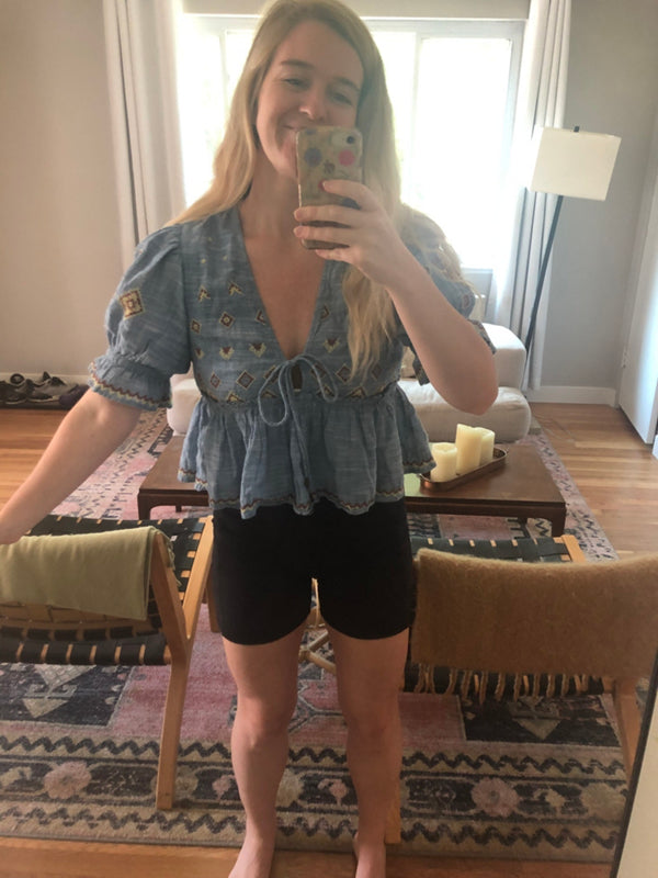 Free People Tallulah Embroidered Blouse Top XS