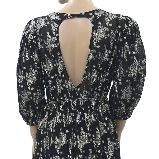 Topshop Metallic Floral Midi Dress S