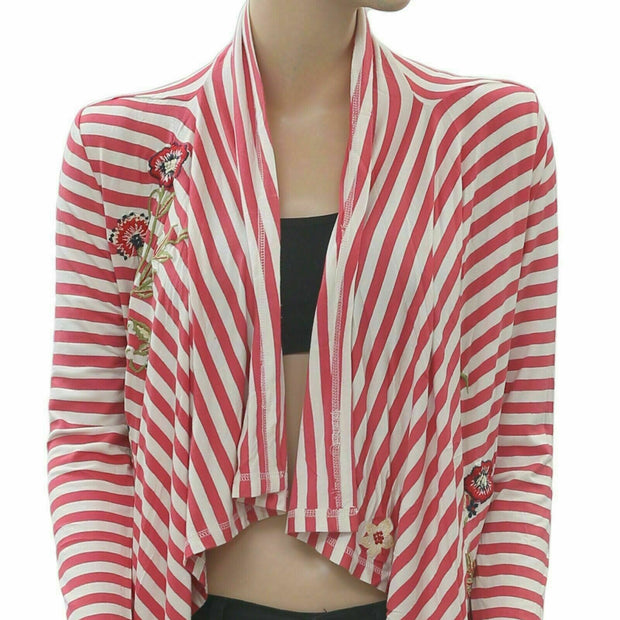 Soft Surroundings Floral Embroidered Coverup Top Striped Cardigan SP