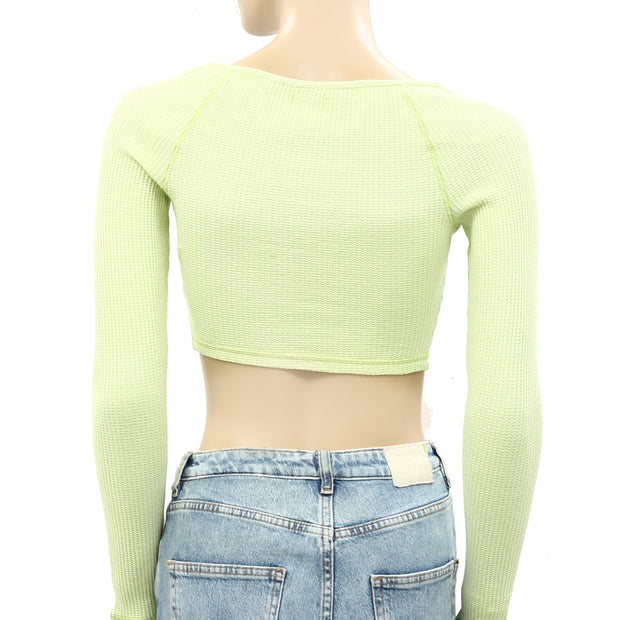 BDG Urban Outfitters Theo Notch Neck Long Sleeve Tee Cropped Top