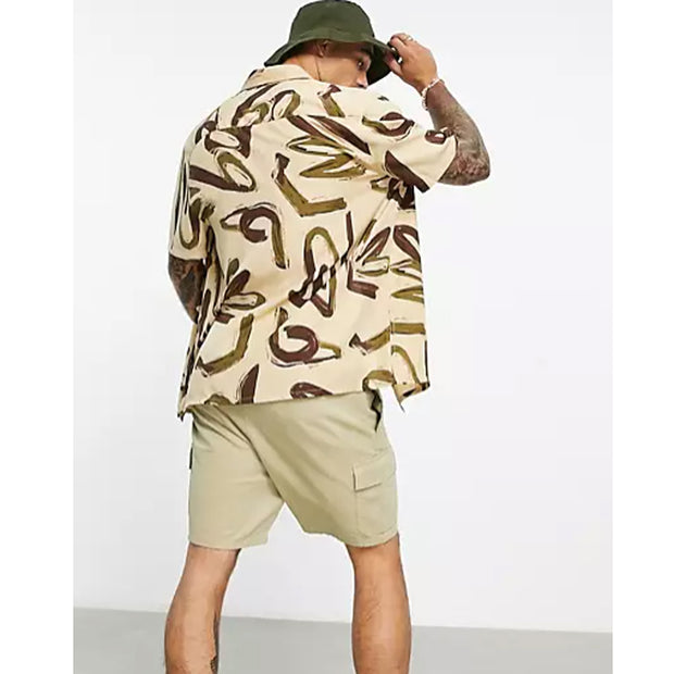 Asos Design Men's Relaxed Shirt In Beige Abstract Printed L