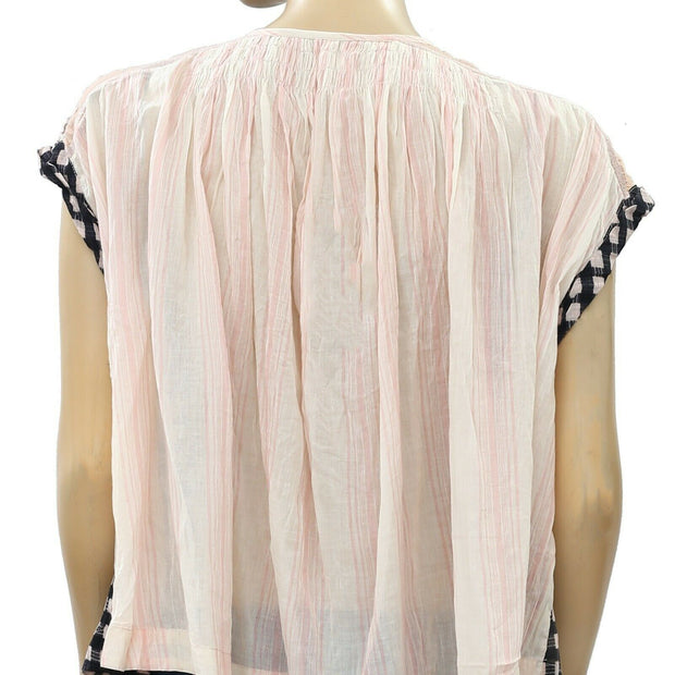 Free People Gingham Printed Blouse Top XS