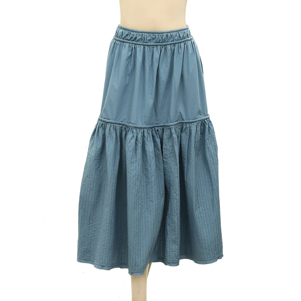 Ulla Johnson Blue Pintuck Cotton-voile Midi Skirt M
