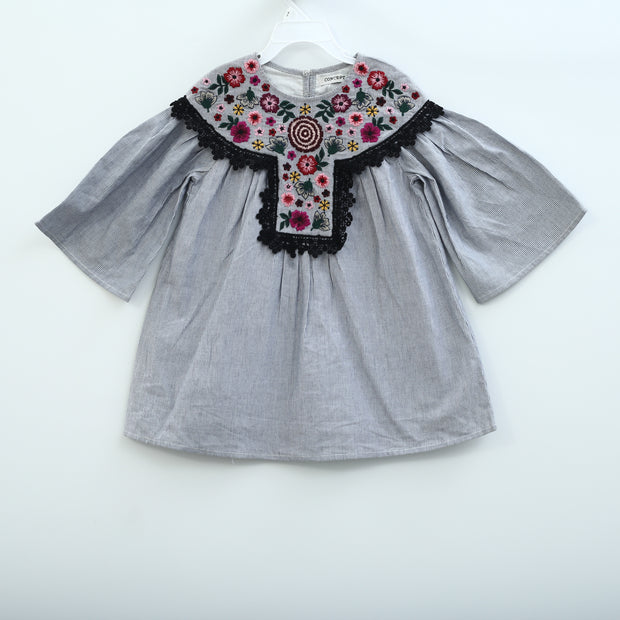 White Chocolate Kids Girls Floral Embroidered Mini Dress 6-7 Years