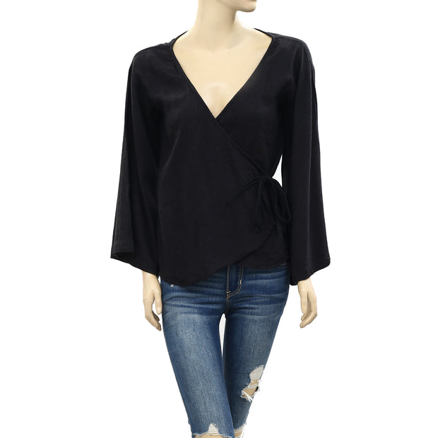 Free People 黑色裹身衬衫上衣 XS