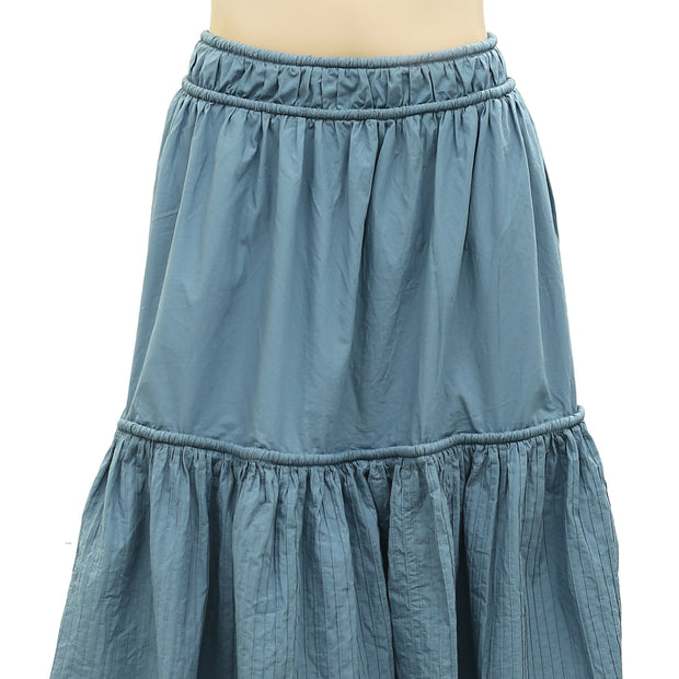 Ulla Johnson Blue Pintuck Cotton-voile Midi Skirt M