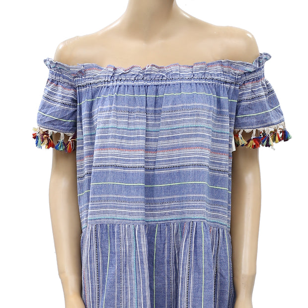 Free People Striped Off Shoulder Mini Dress