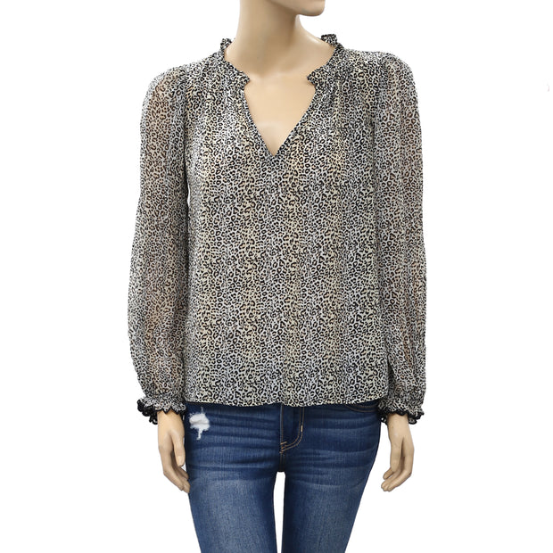 Velvet by Graham & Spencer Anthropologie Mel Leopard Printed Top S