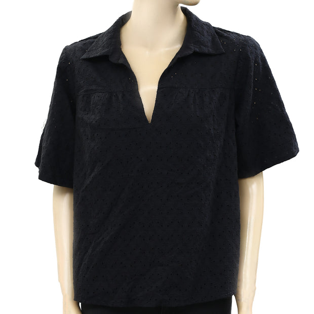 Joie Black Eyelet Embroidered Blouse Top S