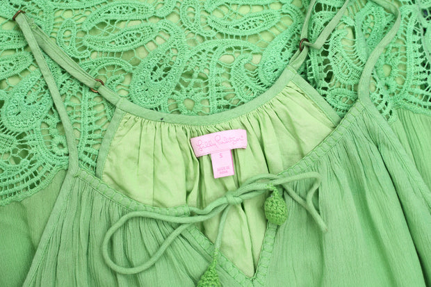 Lilly Pulitzer Crochet Lace Tie Green Mini Dress