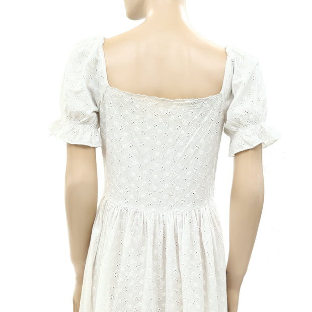 Sezane Eyelet Embroidered White Midi Dress S