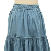 Ulla Johnson Blue Pintuck Cotton-voile Midi Skirt M