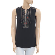 Warehouse Floral Embroidered Beaded Tank Blouse Top S