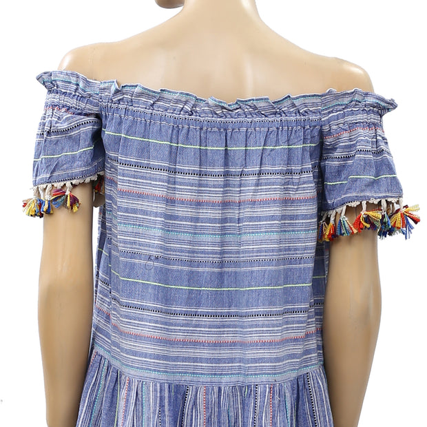 Free People Striped Off Shoulder Mini Dress