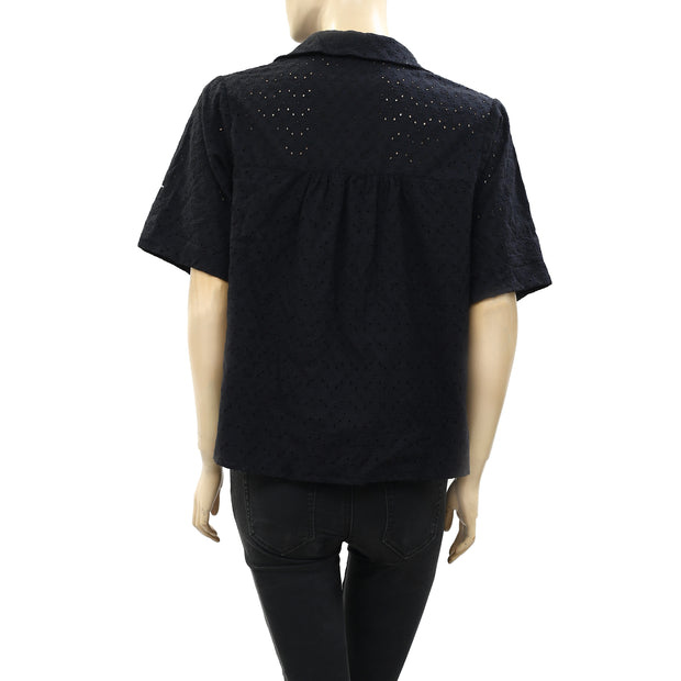 Joie Black Eyelet Embroidered Blouse Top S