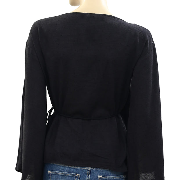 Free People 黑色裹身衬衫上衣 XS