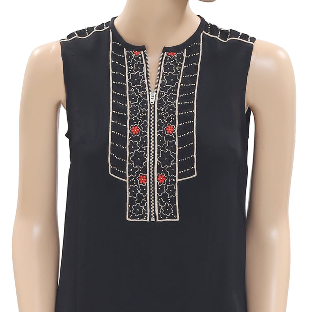 Warehouse Floral Embroidered Beaded Tank Blouse Top S