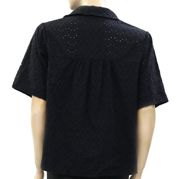 Joie Black Eyelet Embroidered Blouse Top S