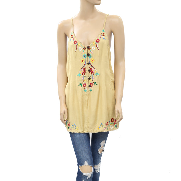 Urban Outfitters Floral Embroidered Cami Tunic Top S-4