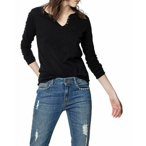 Zadig & Voltaire Tunic Button Solid Black T-Shirt Top