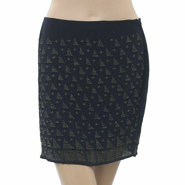 Lucky Brand Beaded Embellished Black Pencil Mini Skirt M