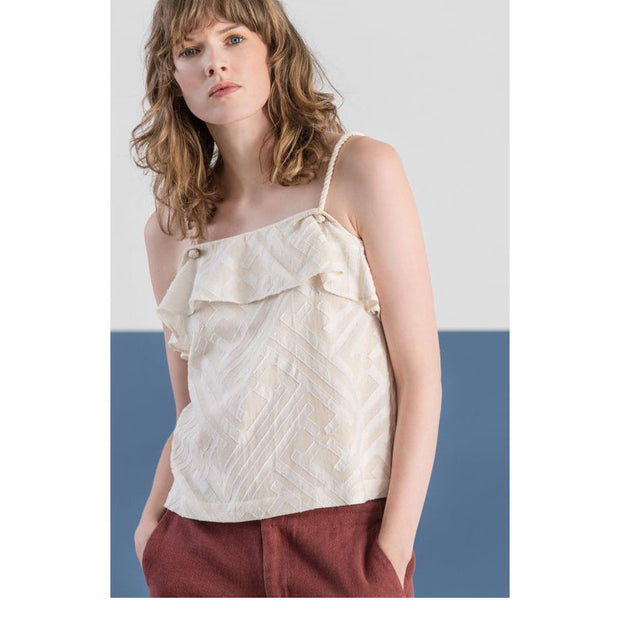 Leo & Sage Ruffle Beige Cami Blouse Top S