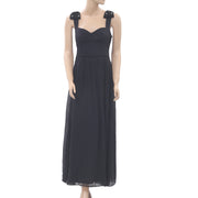 Uterque Plumetis Velvet Dot Pearl Maxi Dress L