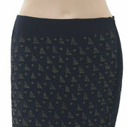 Lucky Brand Beaded Embellished Black Pencil Mini Skirt M
