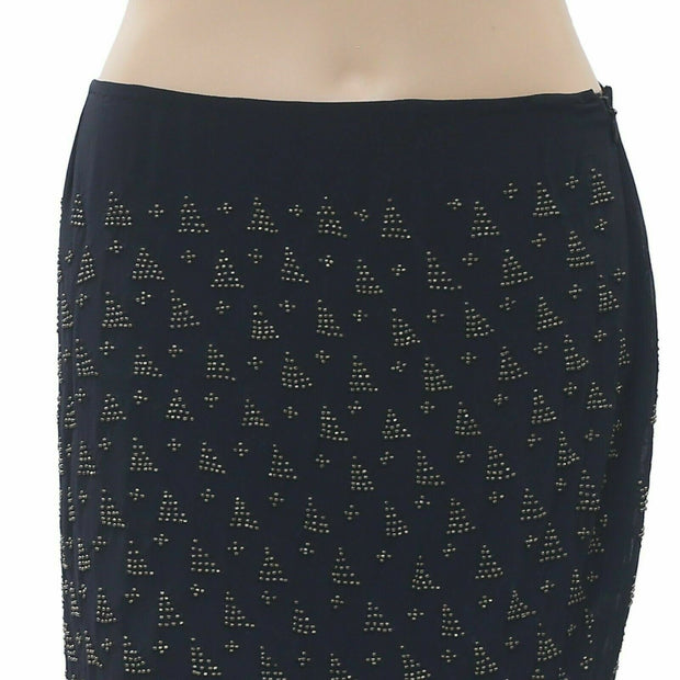 Lucky Brand Beaded Embellished Black Pencil Mini Skirt M