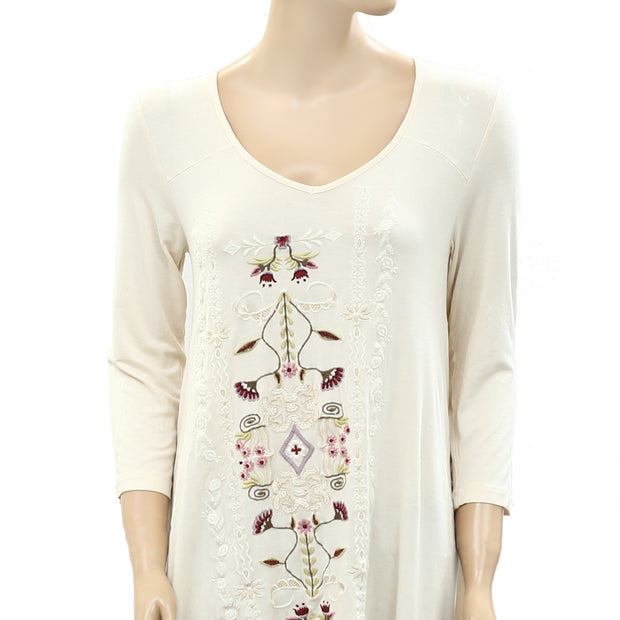 Caite Anthropologie Floral Embroidered Tunic Top S