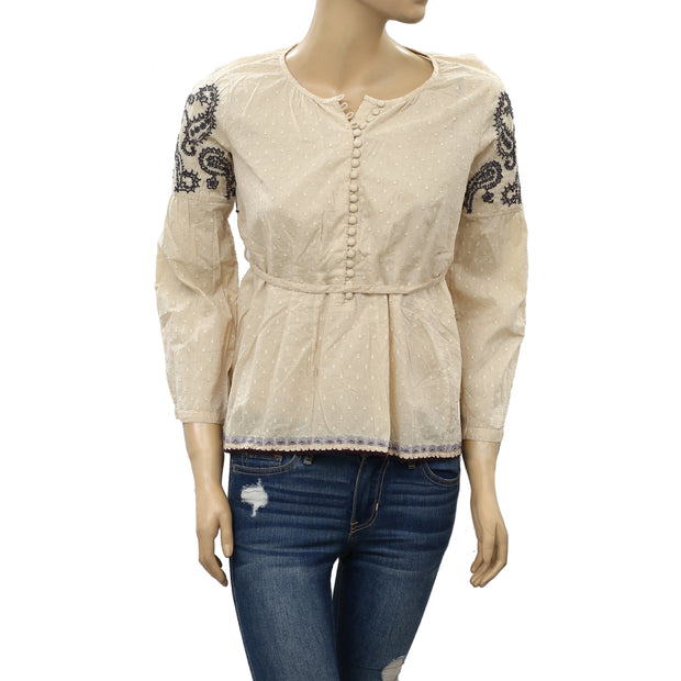 Odd Molly Anthropologie Swiss Dot Embroidered Blouse Top S