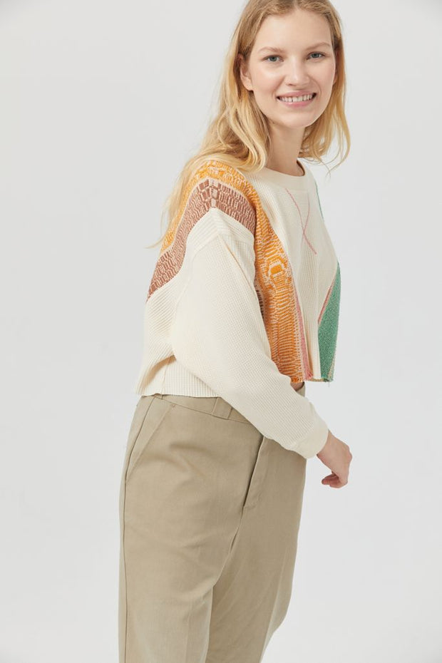 Urban Outfitters Saskia Pieced Embroidered Thermal Sweatshirt Crop Top