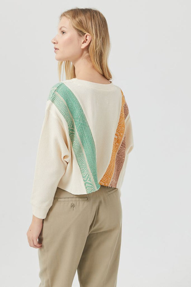 Urban Outfitters Saskia Pieced Embroidered Thermal Sweatshirt Crop Top