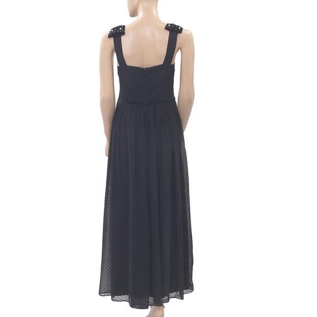 Uterque Plumetis Velvet Dot Pearl Maxi Dress L
