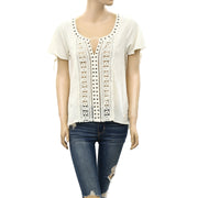 Odd Molly Anthropologie Metallic Studded Blouse Top S-1