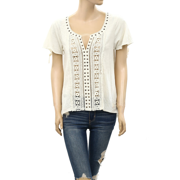 Odd Molly Anthropologie Metallic Studded Blouse Top S-1