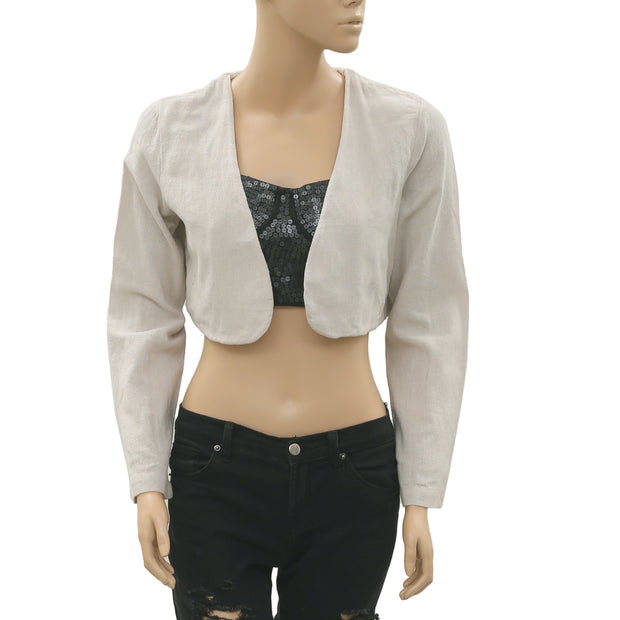New Free People Long Sleeves Cotton Ivory Shrug Coverup Small S