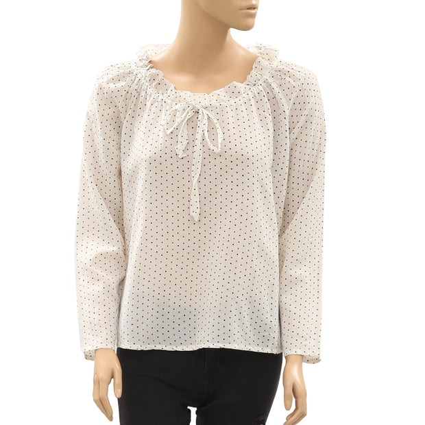 Indi & Cold Polka Dot Printed Ivory Blouse Top S