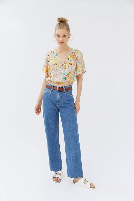 Urban Outfitters UO Kendra Surplice Cropped Blouse Top