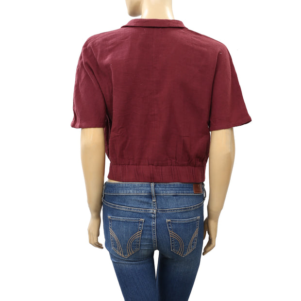 Urban Outfitters Natural Surplice Collared Cropped Top M