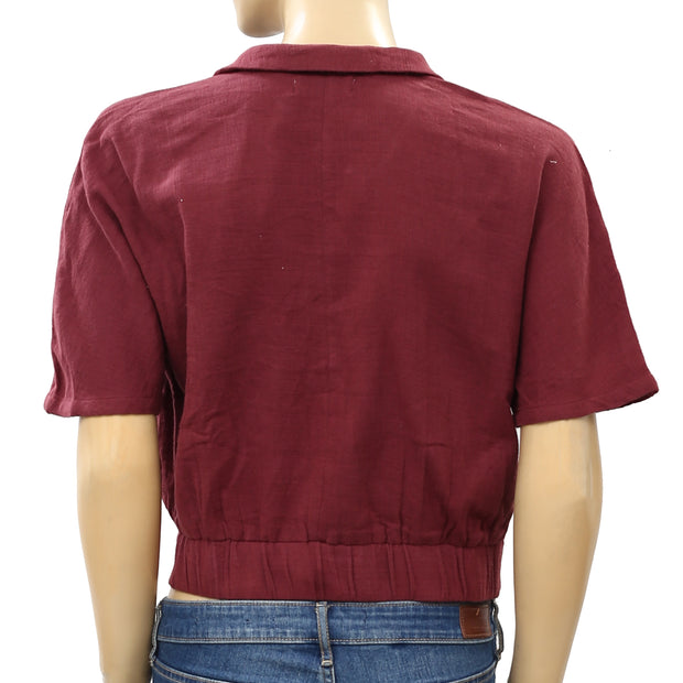Urban Outfitters Natural Surplice Collared Cropped Top M