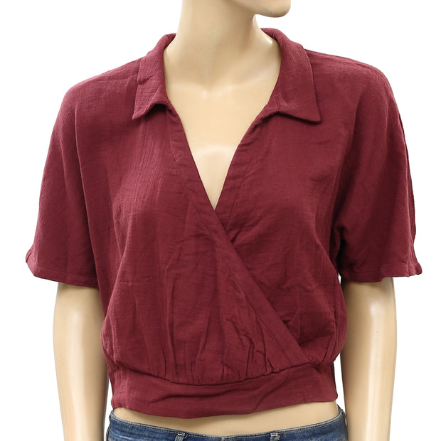 Urban Outfitters Natural Surplice Collared Cropped Top M