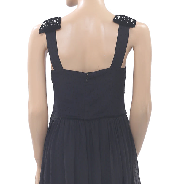 Uterque Plumetis Velvet Dot Pearl Maxi Dress L
