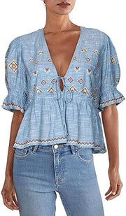 Free People Tallulah Embroidered Blouse Top XS