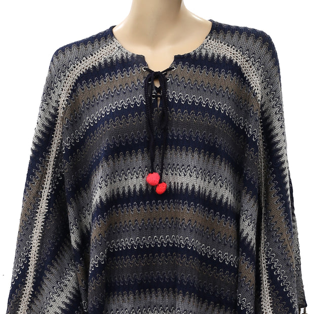 Free People Embroidered Poncho Kaftan Top M/L