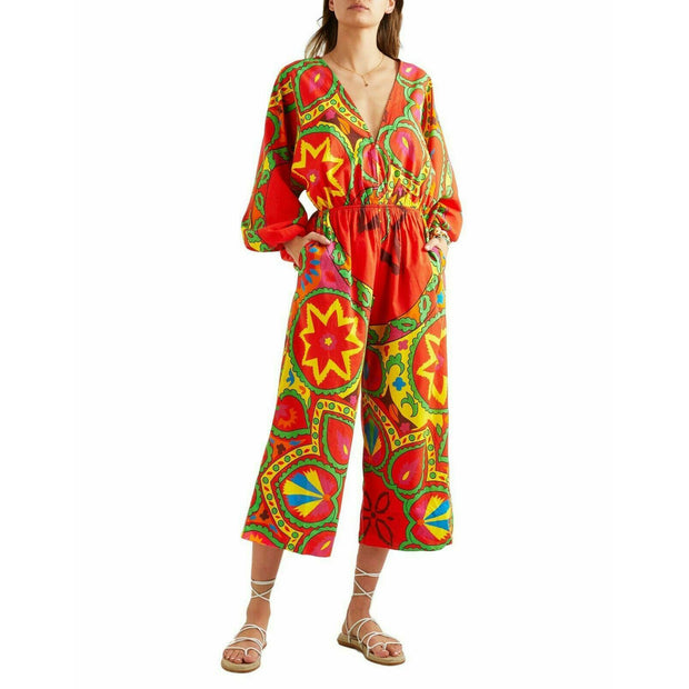 Rhode Women's Red Blake Printed Cotton-voile Jumpsuit Dress