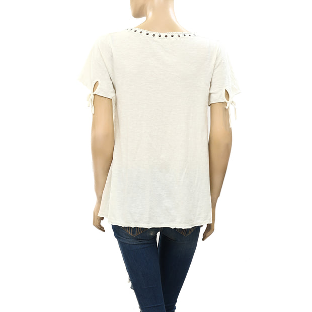 Odd Molly Anthropologie Metallic Studded Blouse Top S-1
