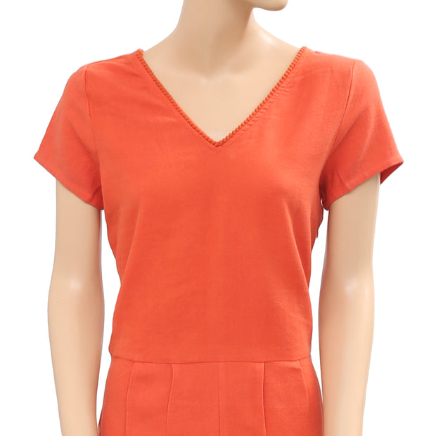 Victor B Lace Solid Orange Romper Dress M