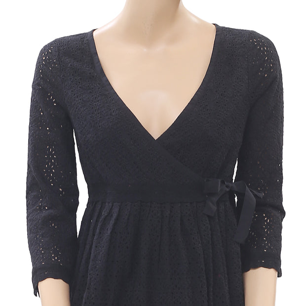 Odd Molly Anthropologie Eyelet Embroidered Wrap Mini Dress XS