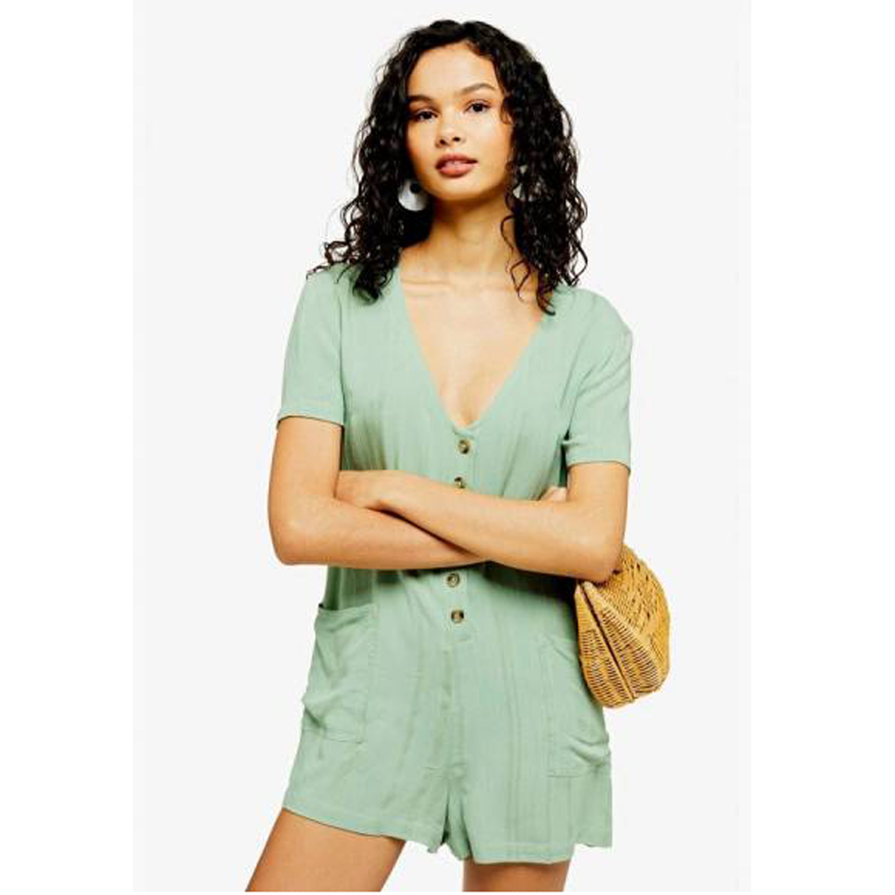 Topshop Button Green Romper Dress XS0 2 White Chocolate Couture